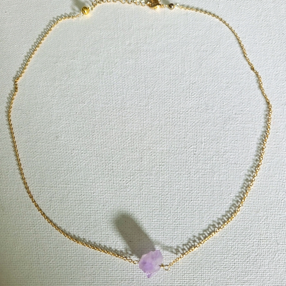 Dainty Raw Amethyst Stoke On 16k Gold Chain